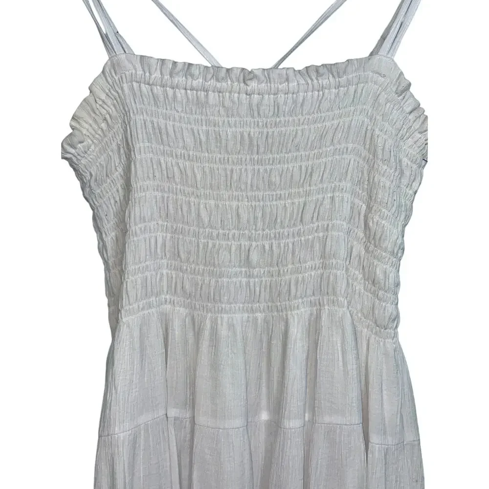 Abercrombie & Fitch White Smocked Tiered Sundress Maxi Dress Women Size L Petite